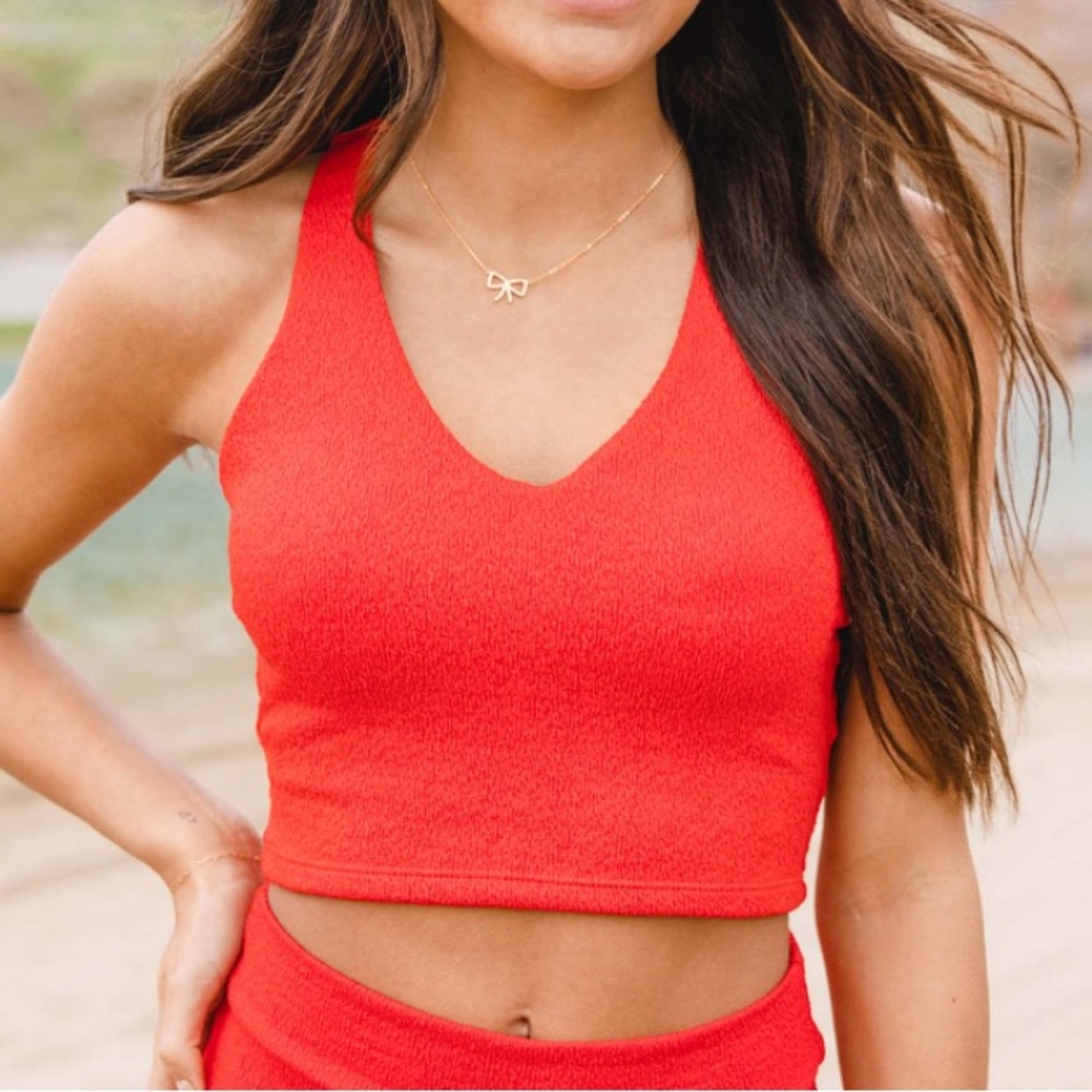 Red V-Neck Swim Top